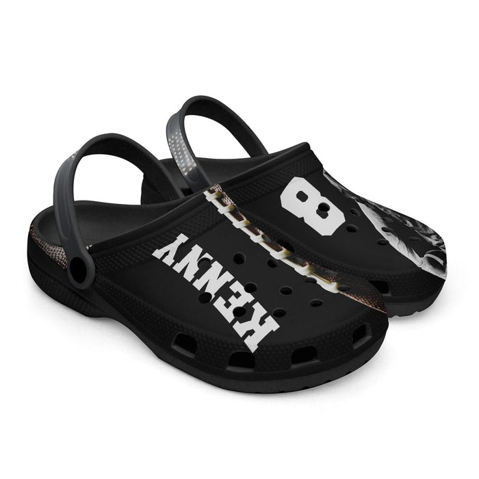 Football Clog Sport Gifts, Custom Personalized Football Clogs, Football Gift, Side View, Black