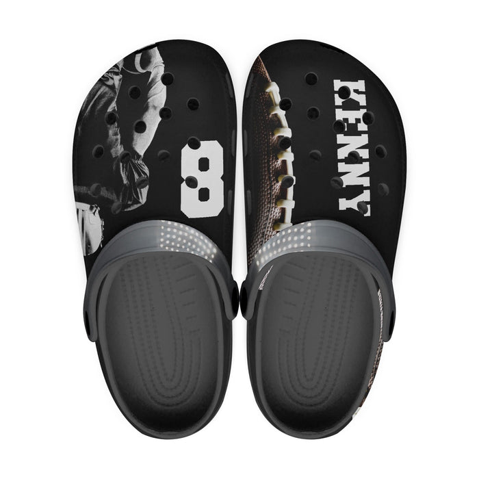 Football Clog Sport Gifts, Custom Personalized Football Clogs, Football Gift, Top View, Black