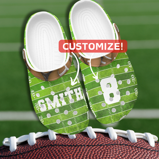 Football Clog Sport Gifts, Custom Personalized Football Clogs, Football Gift, Top View, Green