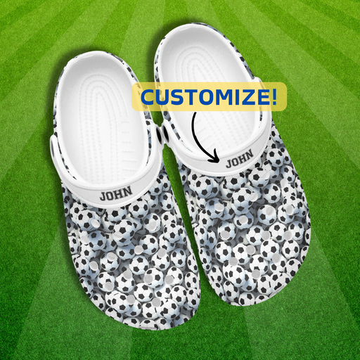 Soccer Clog Sport Gifts, Custom Personalized Soccer Clogs, Soccer Gift, Top View, White