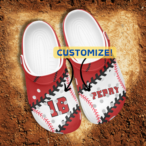 Baseball Clog Sport Gifts, Custom Personalized Baseball Clogs, Baseball Gift, Top View, Red