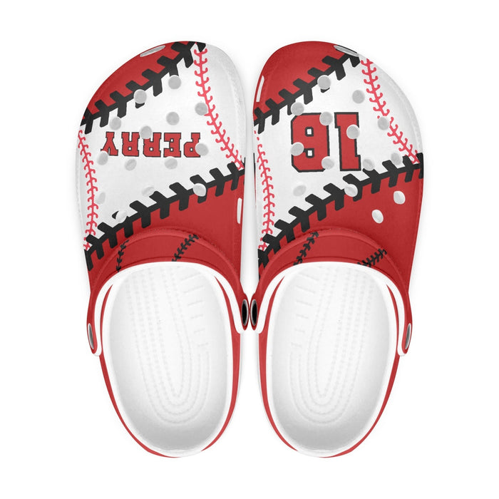 Baseball Clog Sport Gifts, Custom Personalized Baseball Clogs, Baseball Gift, Top View, Red