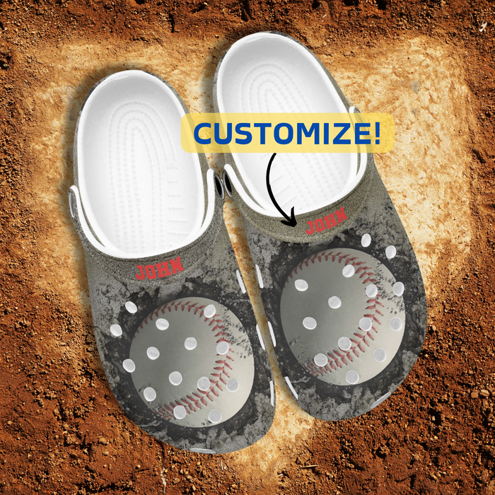 Baseball Clog Sport Gifts, Custom Personalized Baseball Clogs, Baseball Gift, Top View, Gray