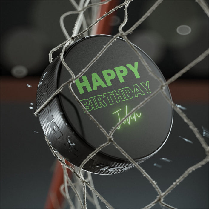 Hockey Sport Gifts, Custom Personalized Hockey Puck Front View, Happy Birthday, Birthday Gift