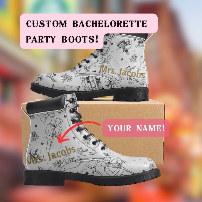 Custom Bachelorette Party Leather Boots - Sport Gifts, Sports Fan Gifts